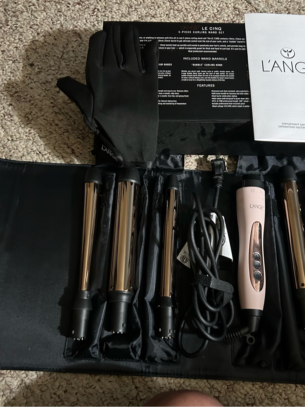 L'ANGE-Brand New/Never Used. Le Cinq 5 piece curling wand set.